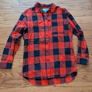 Old Navy - Small - Red & Black Plaid Button Down Flannel Shirt - Casual